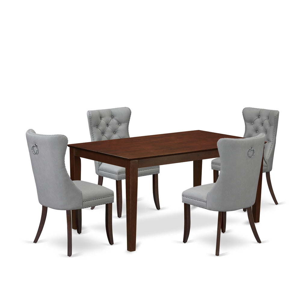 East West Furniture CADA5-MAH-27 5 Piece Dining Room Table Set Consists of a Rectangle Kitchen Table and 4 Upholstered Parson Chairs, 36x60 Inch, Mahogany