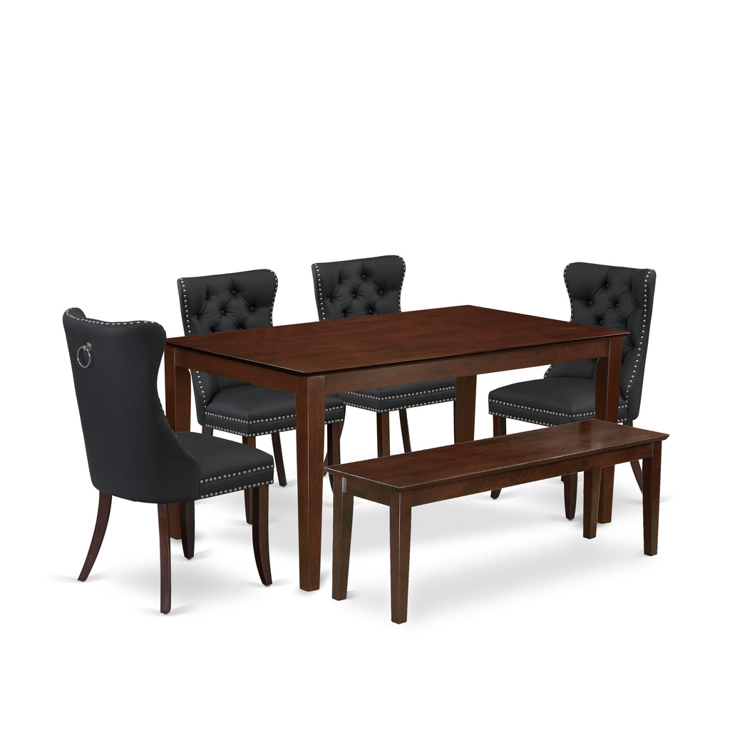 East West Furniture CADA6-MAH-12 6 Piece Dinette Set Consists of a Rectangle Dining Room Table and 4 Upholstered Chairs with a Bench, 36x60 Inch, Mahogany