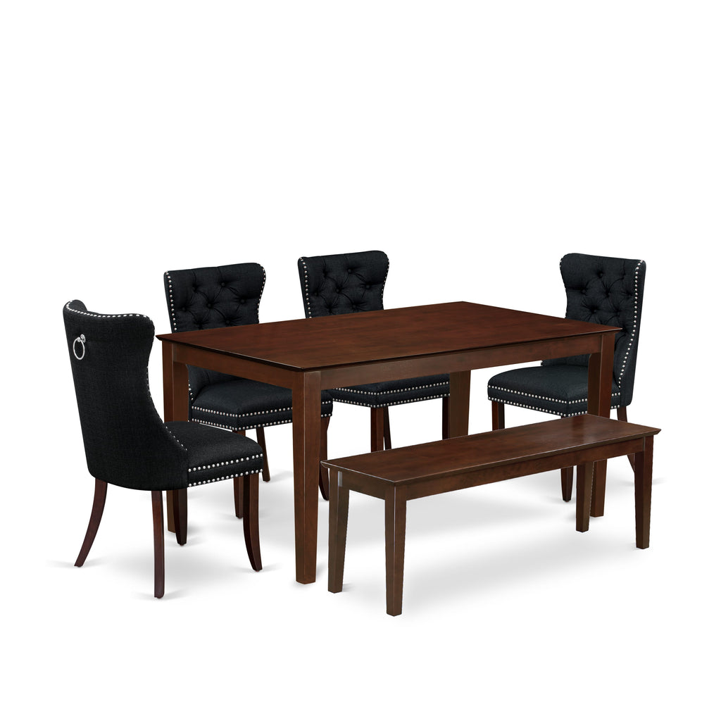 East West Furniture CADA6-MAH-24 6 Piece Dining Table Set Consists of a Rectangle Kitchen Table and 4 Upholstered Chairs with a Bench, 36x60 Inch, Mahogany