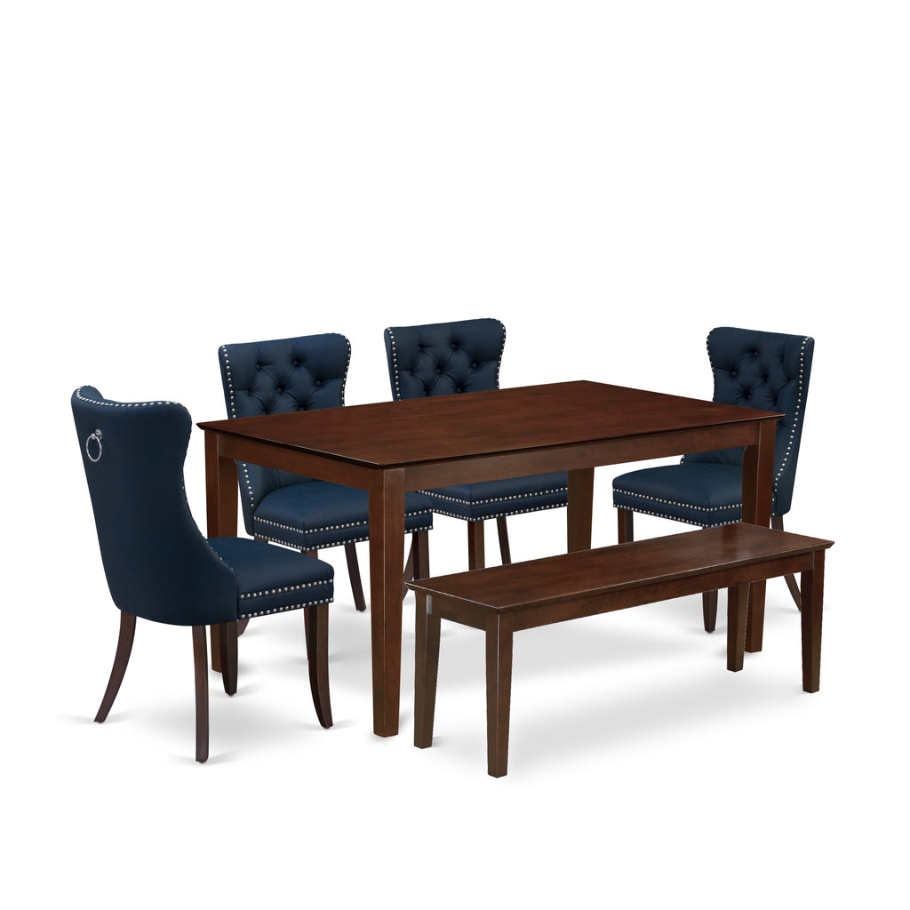 East West Furniture CADA6-MAH-29 6 Piece Dinette Set Consists of a Rectangle Dining Table and 4 Upholstered Chairs with a Bench, 36x60 Inch, Mahogany