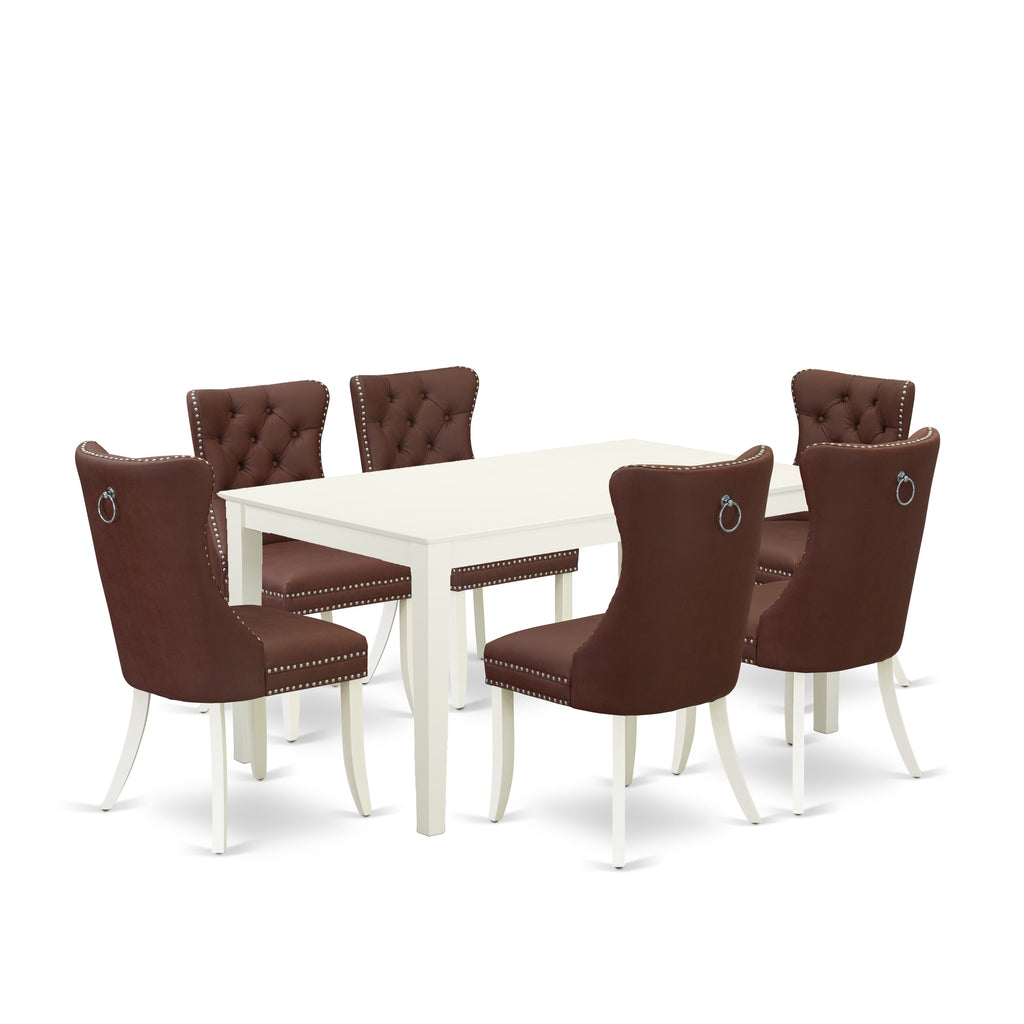 East West Furniture CADA7-LWH-26 7 Piece Modern Dining Table Set Consists of a Rectangle Kitchen Table and 6 Upholstered Parson Chairs, 36x60 Inch, linen white