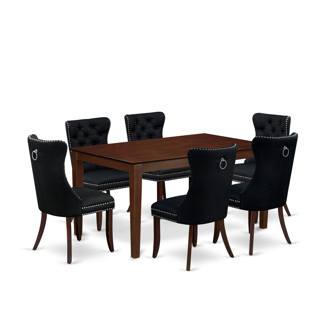 East West Furniture CADA7-MAH-24 7 Piece Dining Table Set Consists of a Rectangle Kitchen Table and 6 Upholstered Parson Chairs, 36x60 Inch, Mahogany