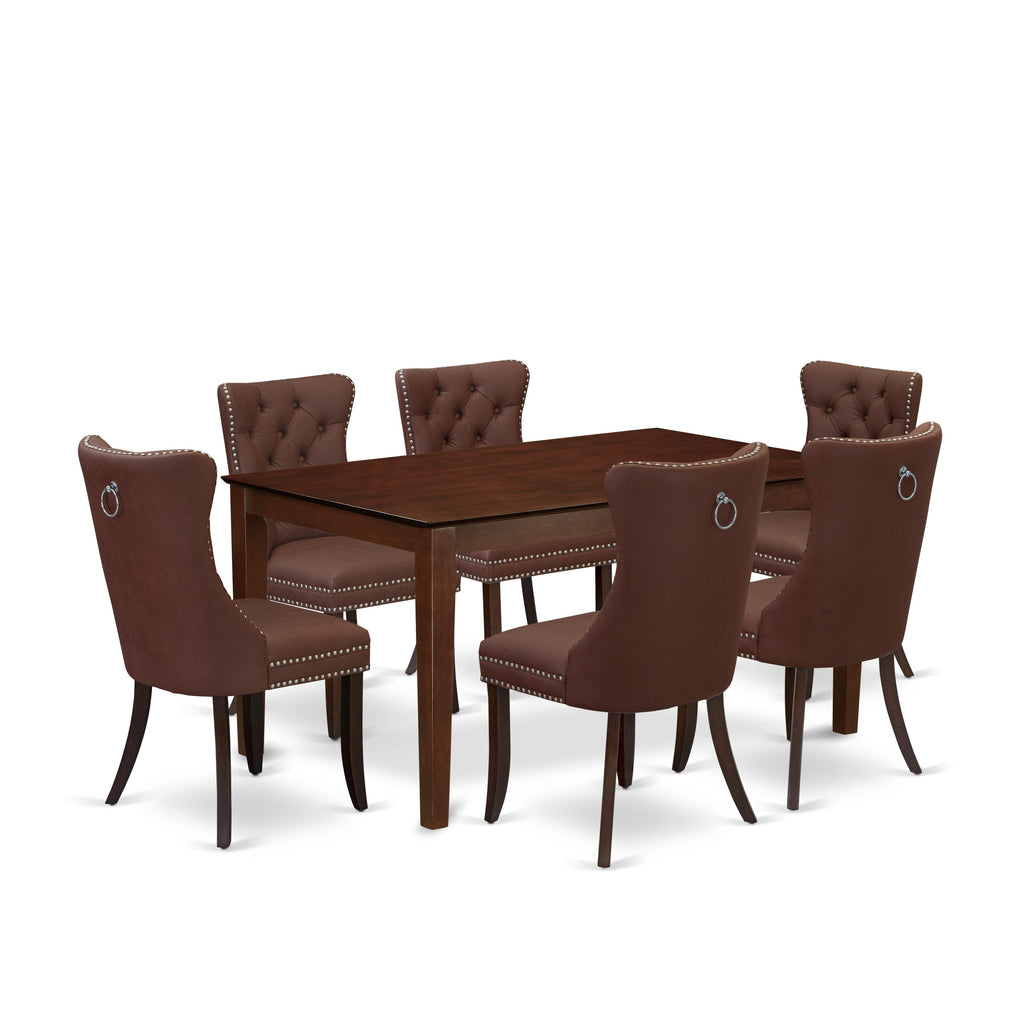 East West Furniture CADA7-MAH-26 7 Piece Kitchen Table & Chairs Set Consists of a Rectangle Dining Table and 6 Upholstered Parson Chairs, 36x60 Inch, Mahogany