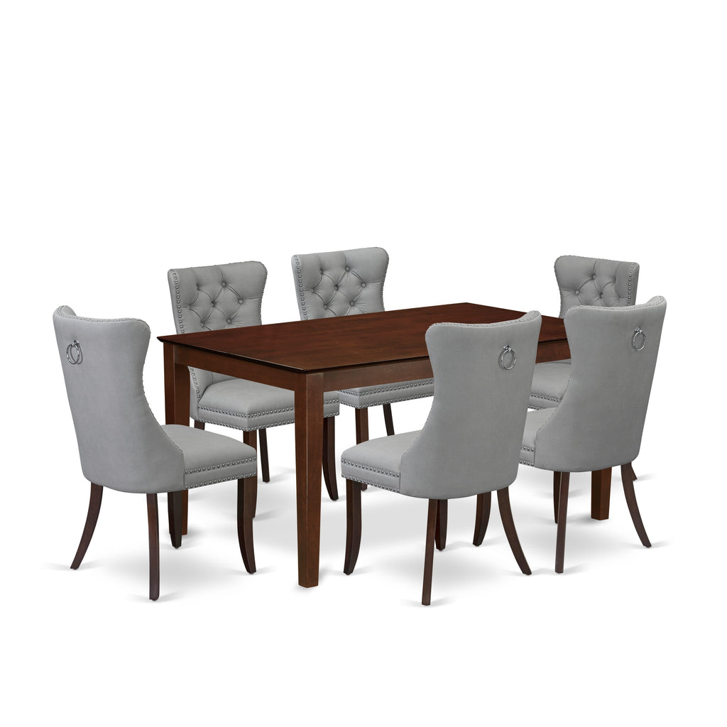 East West Furniture CADA7-MAH-27 7 Piece Kitchen Table Set Consists of a Rectangle Modern Dining Table and 6 Upholstered Parson Chairs, 36x60 Inch, Mahogany