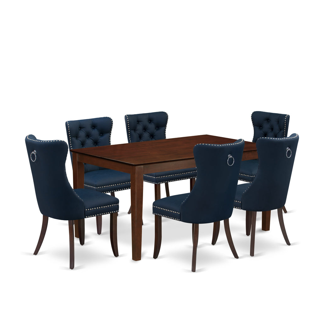 East West Furniture CADA7-MAH-29 7 Piece Dining Room Furniture Set Consists of a Rectangle Solid Wood Table and 6 Padded Chairs, 36x60 Inch, Mahogany