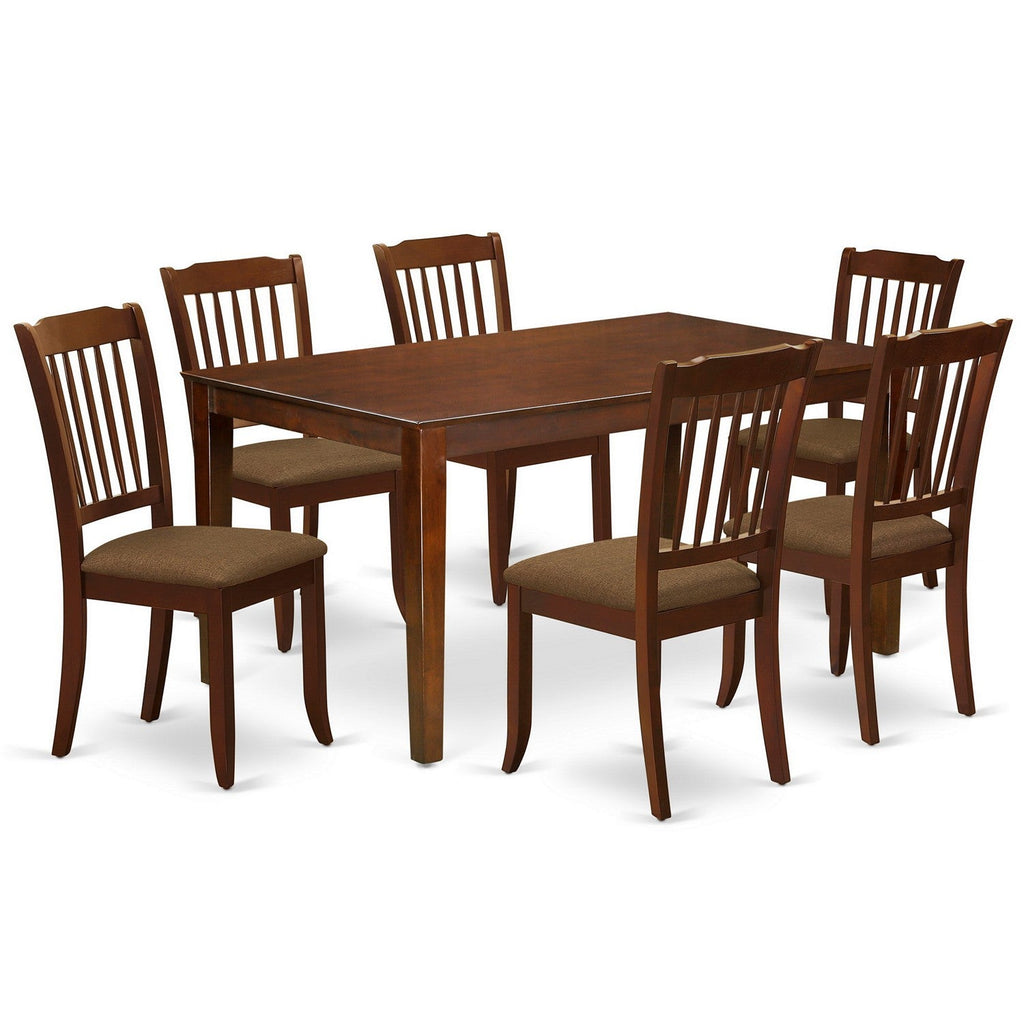 East West Furniture CADA7-MAH-C 7 Piece Dining Room Furniture Set Consist of a Rectangle Kitchen Table and 6 Linen Fabric Upholstered Dining Chairs, 36x60 Inch, Mahogany
