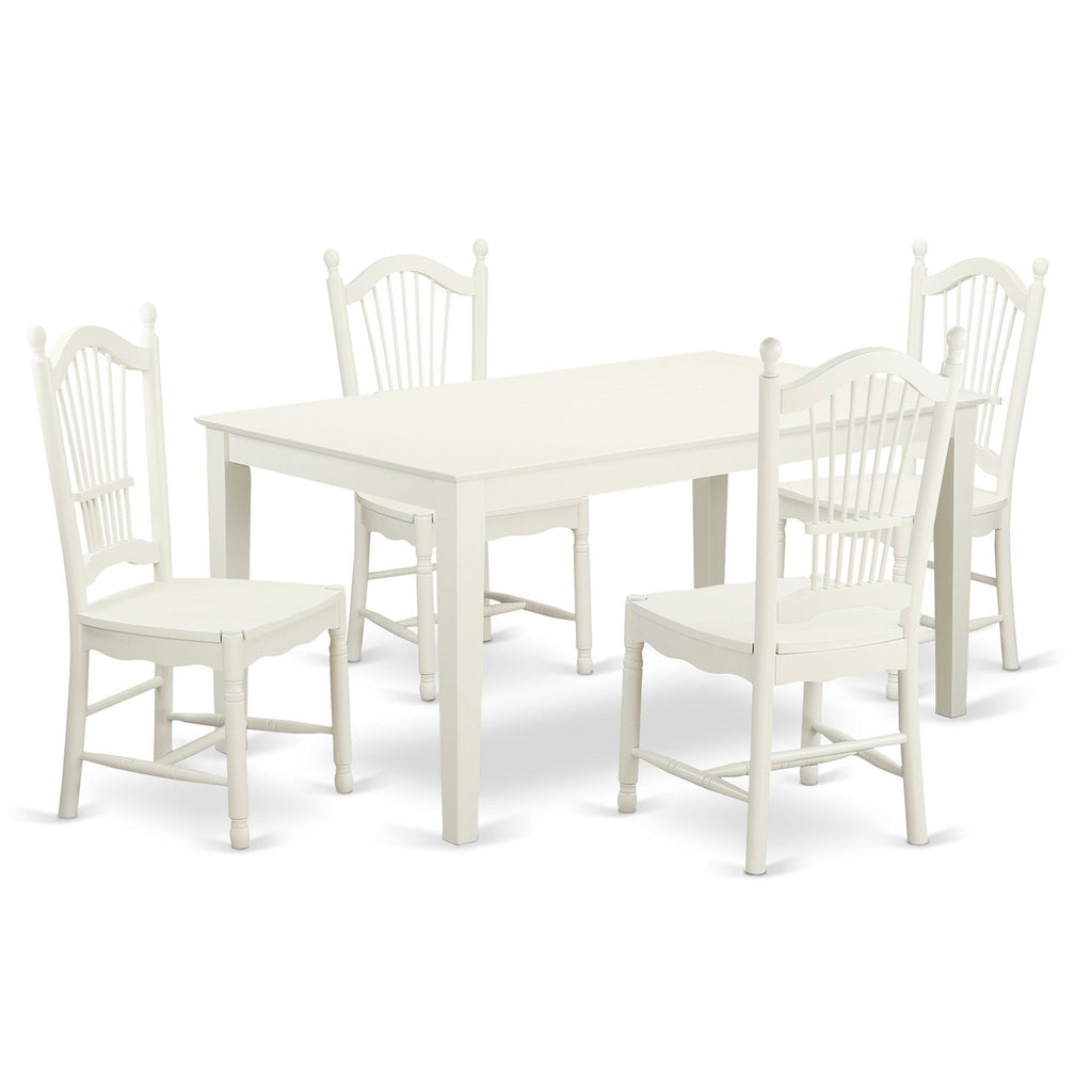 East West Furniture CADO5-LWH-W 5 Piece Dining Set Includes a Rectangle Dinner Table and 4 Kitchen Dining Chairs, 36x60 Inch, Linen White