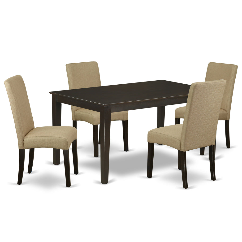 East West Furniture CADR5-CAP-03 5 Piece Modern Dining Table Set Includes a Rectangle Wooden Table and 4 Brown Linen Fabric Upholstered Parson Chairs, 36x60 Inch, Cappuccino