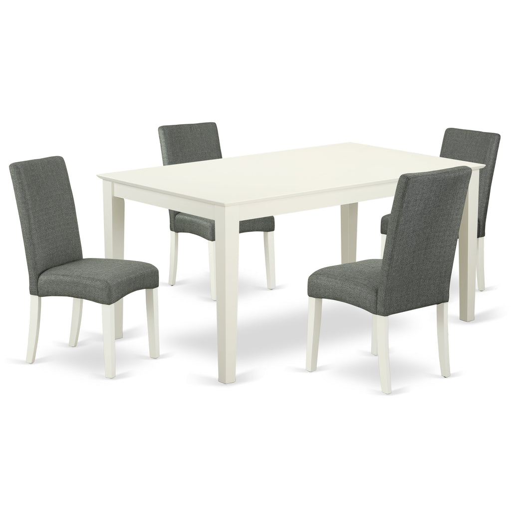 East West Furniture CADR5-LWH-07 5 Piece Dining Table Set for 4 Includes a Rectangle Kitchen Table and 4 Gray Linen Fabric Parsons Dining Chairs, 36x60 Inch, Linen White
