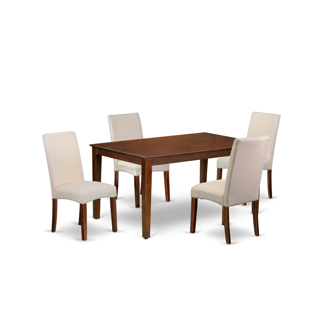 East West Furniture CADR5-MAH-01 5 Piece Modern Dining Table Set Includes a Rectangle Wooden Table and 4 Cream Linen Fabric Upholstered Chairs, 36x60 Inch, Mahogany