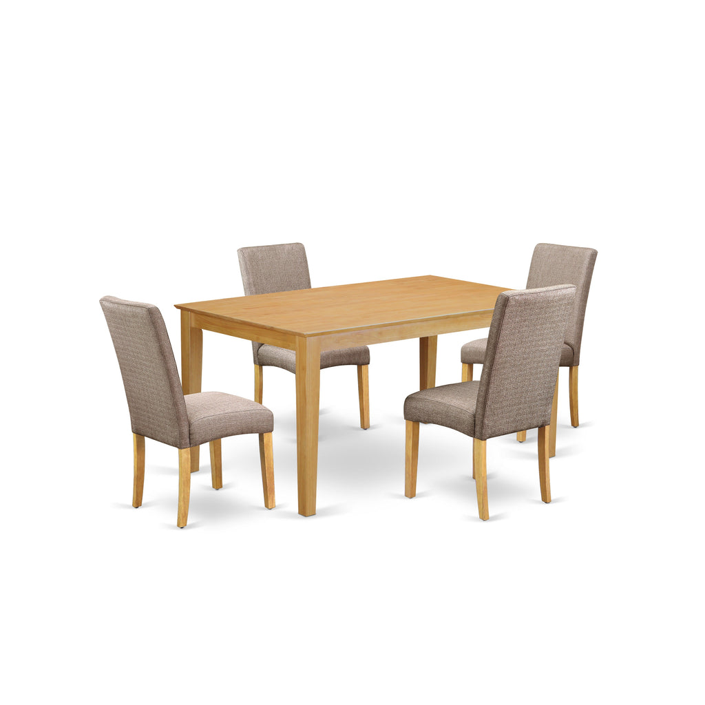 East West Furniture CADR5-OAK-16 5 Piece Dining Room Furniture Set Includes a Rectangle Dining Table and 4 Dark Khaki Linen Fabric Upholstered Parson Chairs, 36x60 Inch, Oak