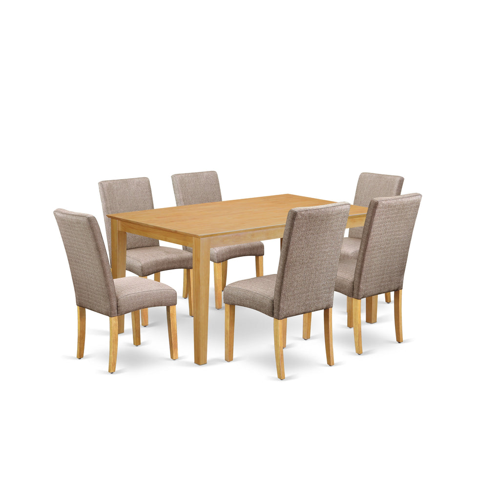 East West Furniture CADR7-OAK-16 7 Piece Dining Room Table Set Consist of a Rectangle Kitchen Table and 6 Dark Khaki Linen Fabric Parson Dining Chairs, 36x60 Inch, Oak