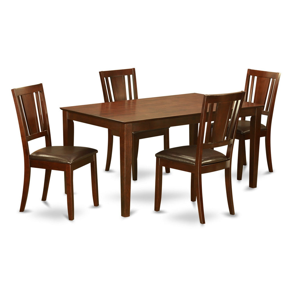 East West Furniture CADU5-MAH-LC 5 Piece Dining Room Table Set Includes a Rectangle Wooden Table and 4 Faux Leather Kitchen Dining Chairs, 36x60 Inch, Mahogany