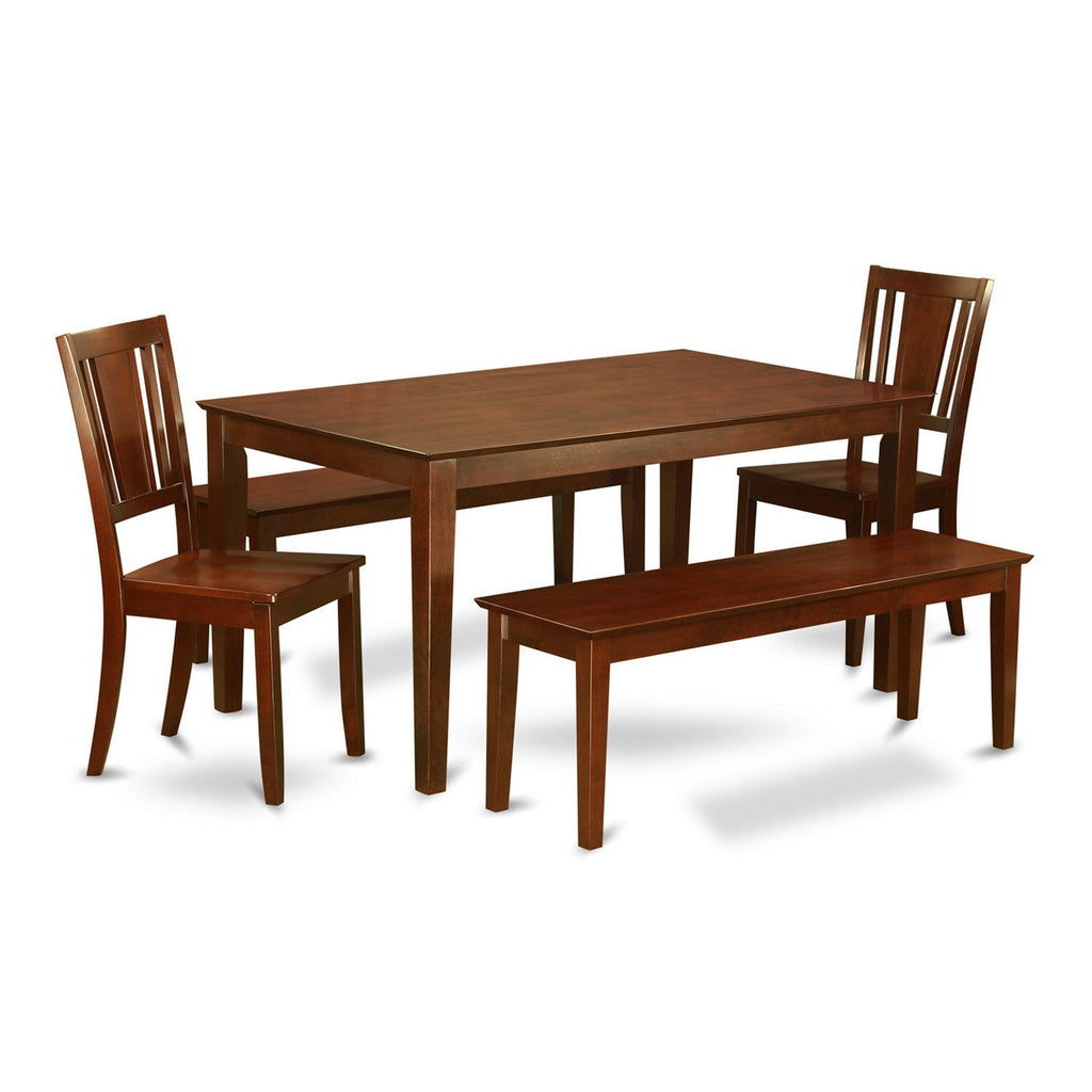 East West Furniture CADU5C-MAH-W 5 Piece Dining Table Set for 4 Includes a Rectangle Kitchen Table and 2 Dining Chairs with 2 Benches, 36x60 Inch, Mahogany