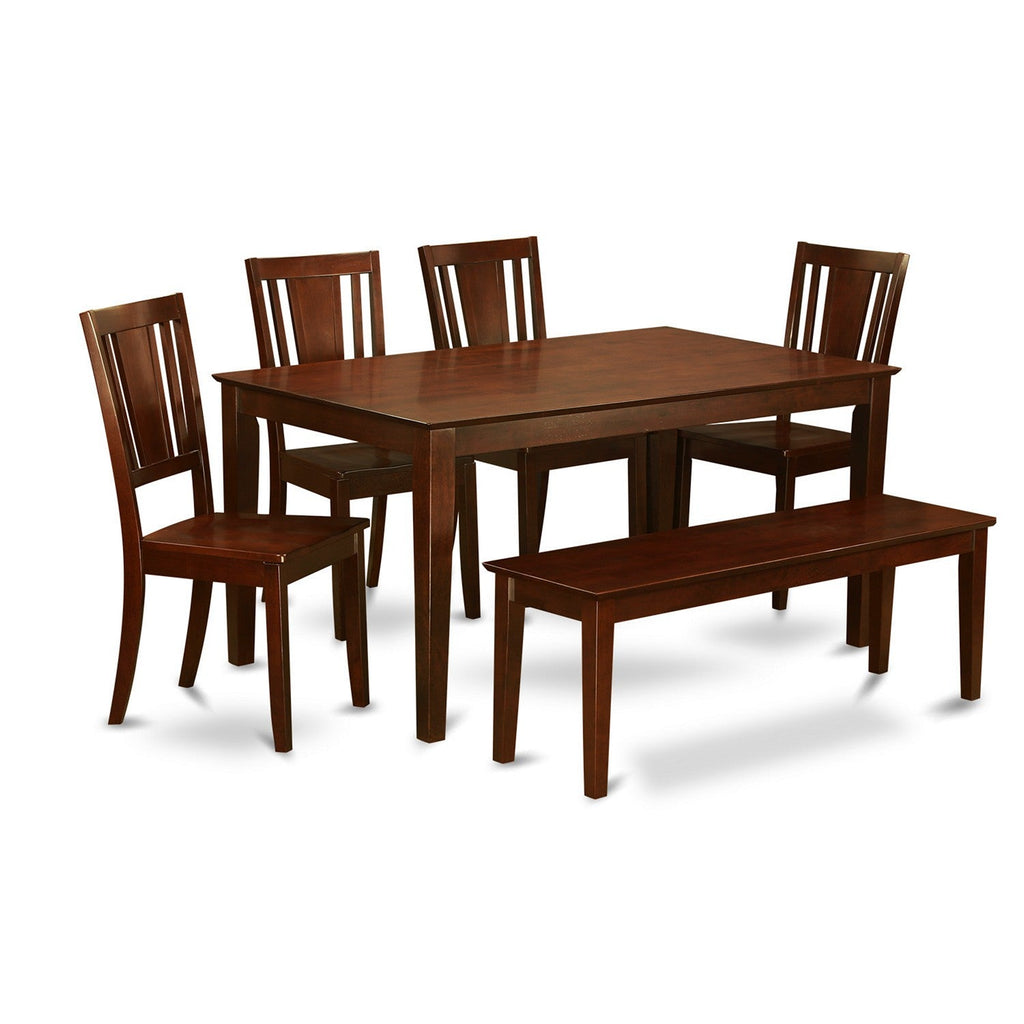 East West Furniture CADU6C-MAH-W 6 Piece Dining Room Furniture Set Contains a Rectangle Kitchen Table and 4 Dining Chairs with a Bench, 36x60 Inch, Mahogany