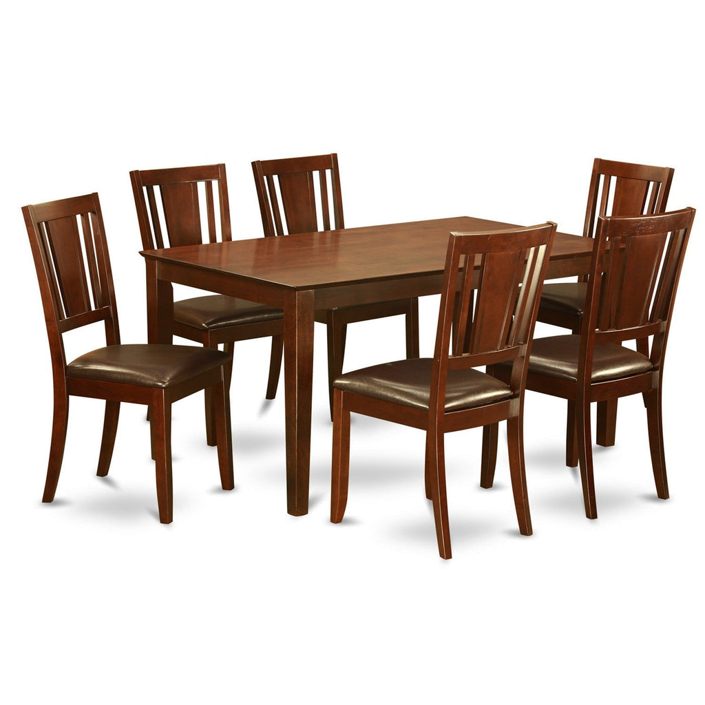 East West Furniture CADU7-MAH-LC 7 Piece Kitchen Table & Chairs Set Consist of a Rectangle Dining Room Table and 6 Faux Leather Upholstered Dining Chairs, 36x60 Inch, Mahogany