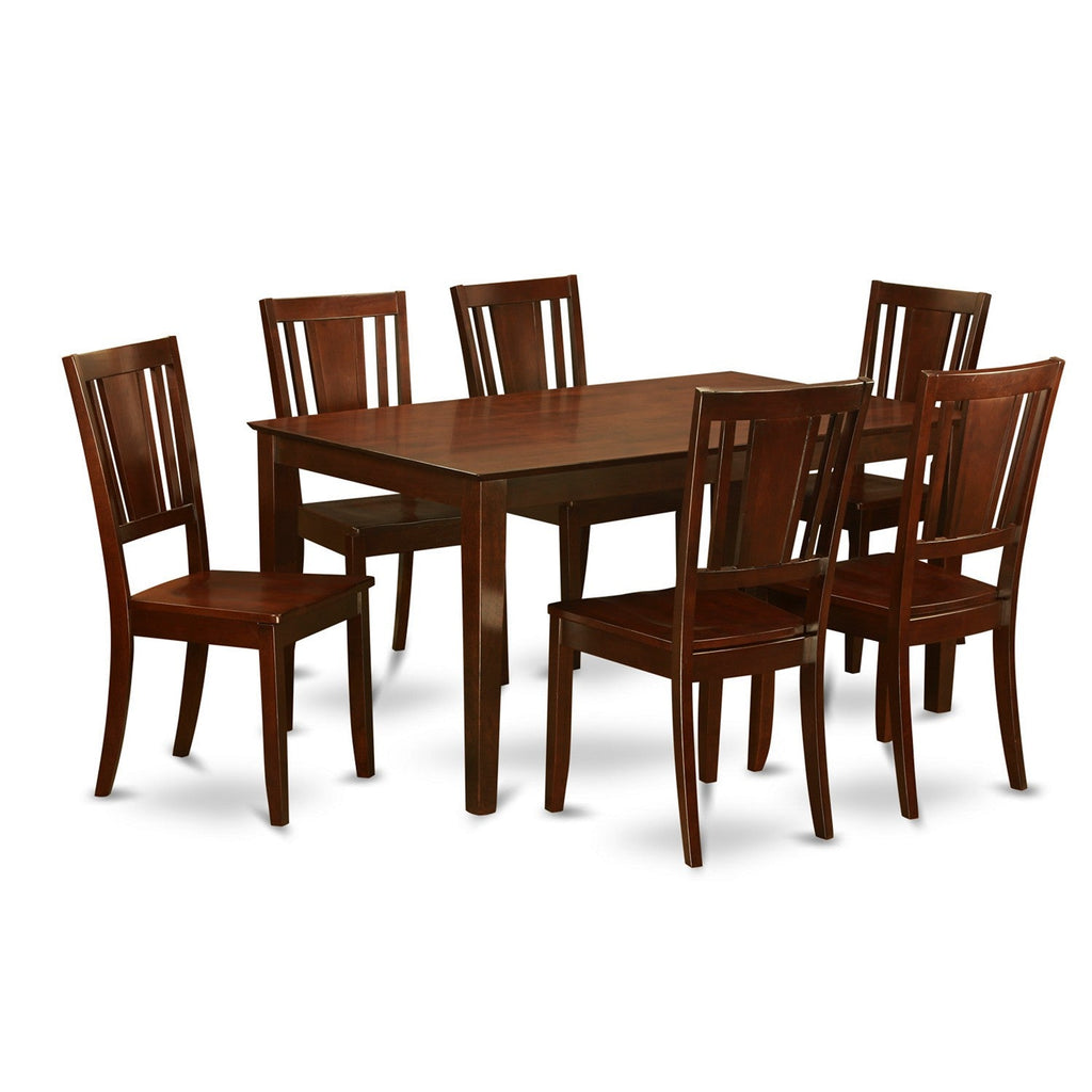 East West Furniture CADU7-MAH-W 7 Piece Dining Table Set Consist of a Rectangle Dining Room Table and 6 Wooden Seat Chairs, 36x60 Inch, Mahogany