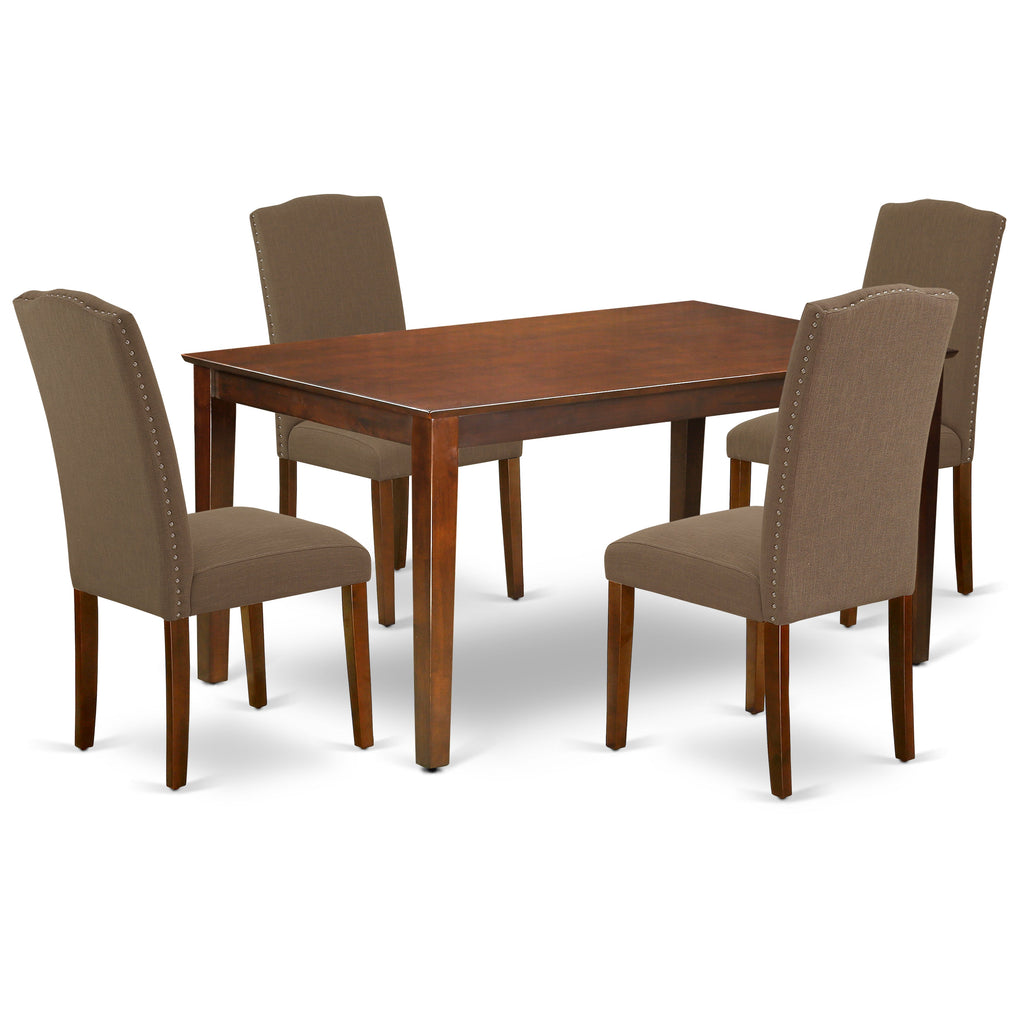 East West Furniture CAEN5-MAH-18 5 Piece Dinette Set Includes a Rectangle Dining Room Table and 4 Dark Coffee Linen Fabric Upholstered Parson Chairs, 36x60 Inch, Mahogany