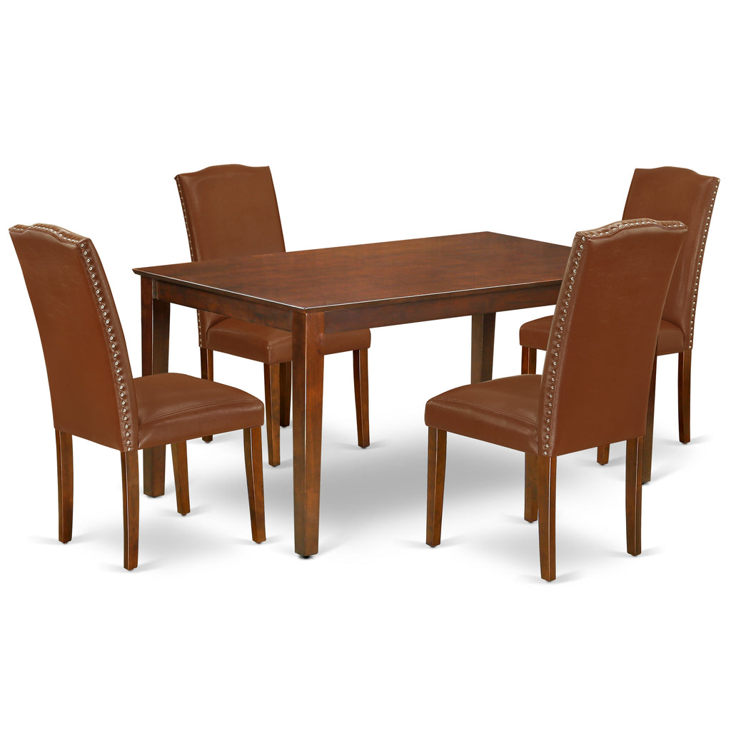 East West Furniture CAEN5-MAH-66 5 Piece Kitchen Table Set for 4 Includes a Rectangle Dining Room Table and 4 Brown Faux Faux Leather Parson Dining Chairs, 36x60 Inch, Mahogany