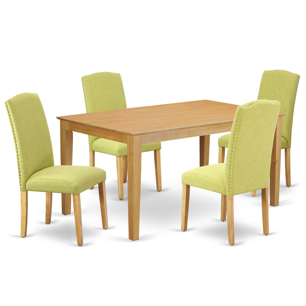 East West Furniture CAEN5-OAK-07 5 Piece Modern Dining Table Set Includes a Rectangle Wooden Table and 4 Limelight Linen Fabric Upholstered Parson Chairs, 36x60 Inch, Oak