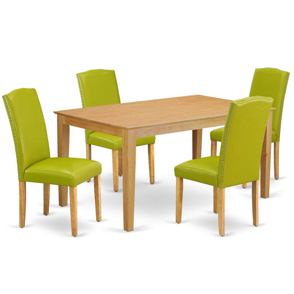 East West Furniture CAEN5-OAK-51 5 Piece Dining Room Furniture Set Includes a Rectangle Dining Table and 4 Autumn Green Faux Leather Upholstered Chairs, 36x60 Inch, Oak