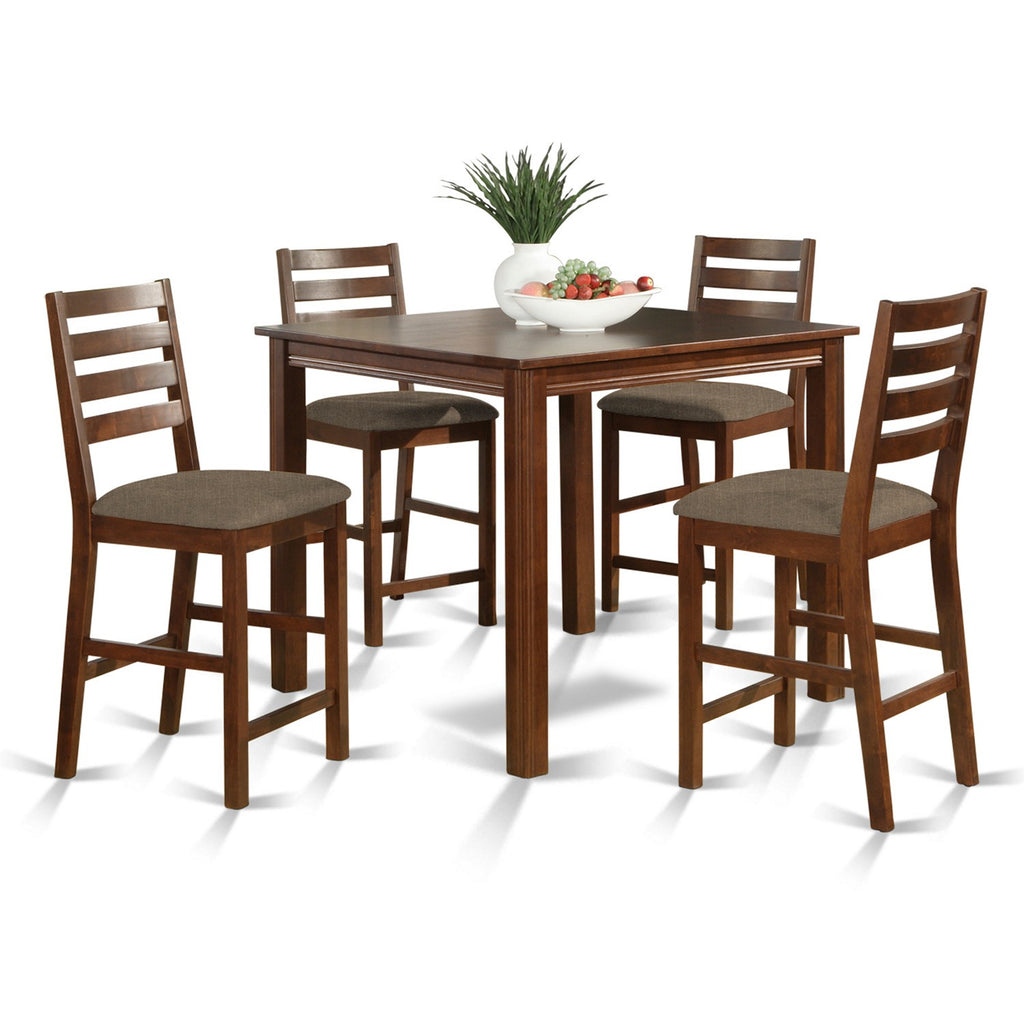 CAFE5-ESP-C Café 42 5Pc Counter Height Dining Set - Square Small and 4 Linen Fabric Chair - Espresso Color
