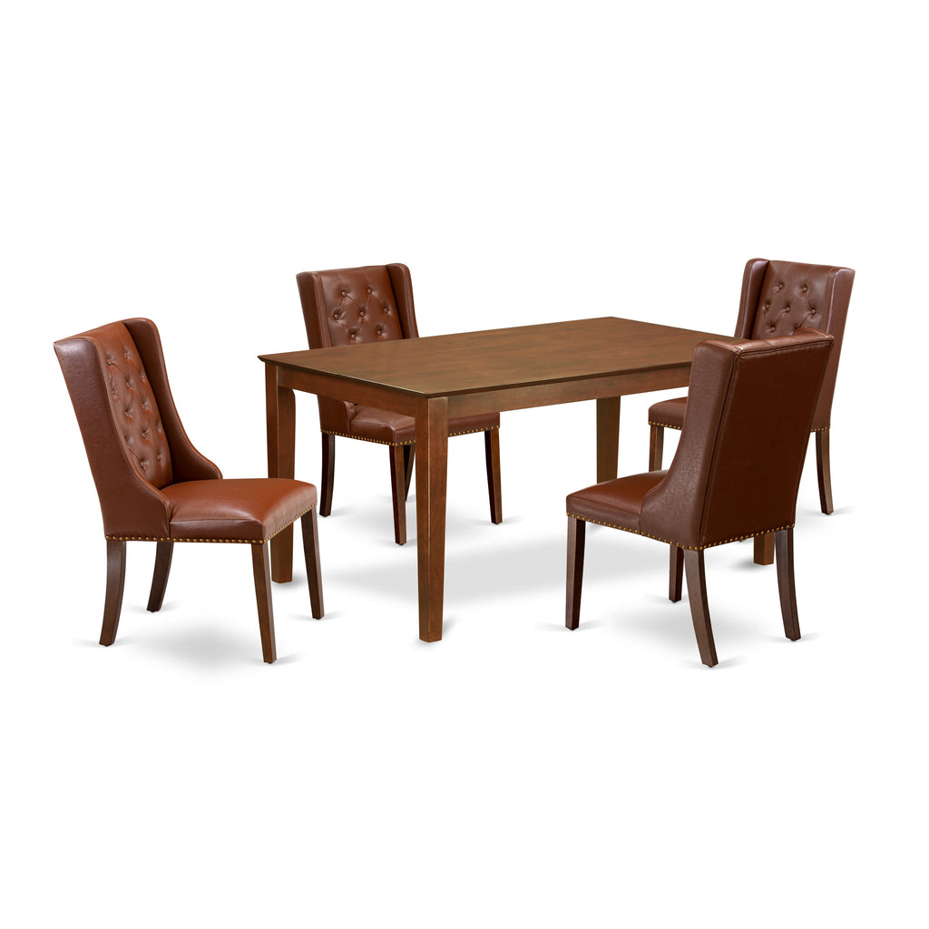 East West Furniture CAFO5-MAH-46 5 Piece Dining Room Furniture Set Includes a Rectangle Dining Table and 4 Brown Faux Faux Leather Upholstered Chairs, 36x60 Inch, Mahogany