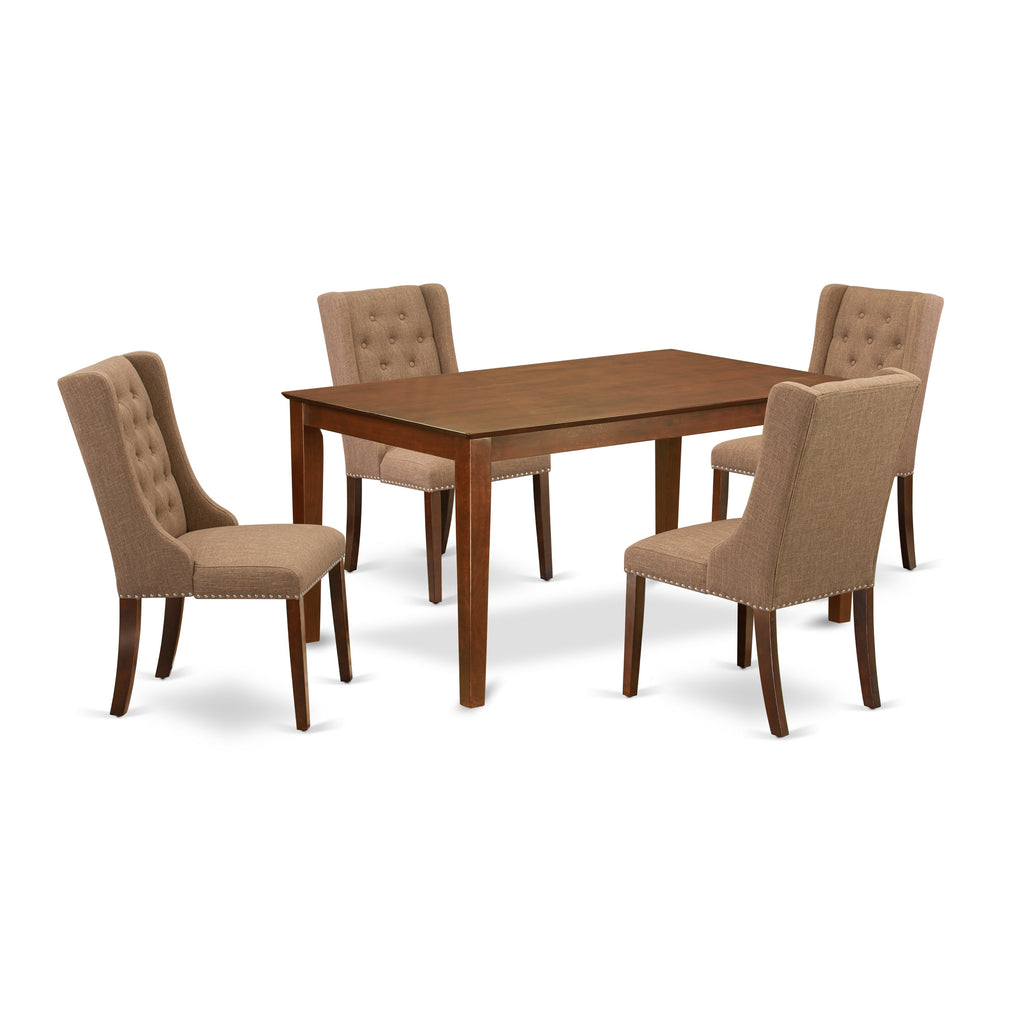 East West Furniture CAFO5-MAH-47 5 Piece Kitchen Table & Chairs Set Includes a Rectangle Dining Room Table and 4 Light Sable Linen Fabric Upholstered Chairs, 36x60 Inch, Mahogany