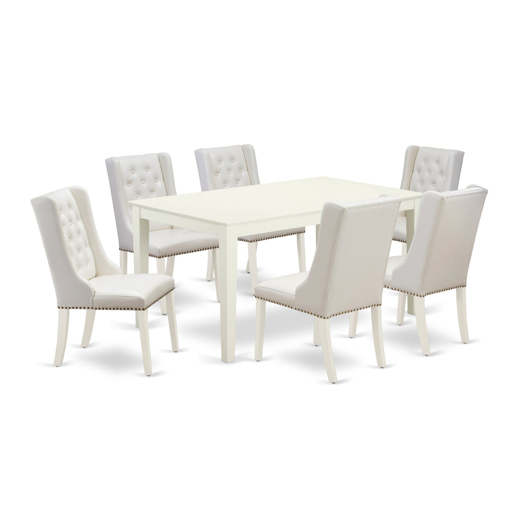 East West Furniture CAFO7-LWH-44 7 Piece Modern Dining Table Set Consist of a Rectangle Wooden Table and 6 Light grey Faux Leather Upholstered Chairs, 36x60 Inch, Linen White