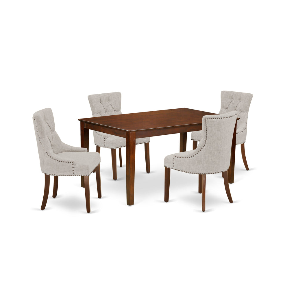 East West Furniture CAFR5-MAH-05 5 Piece Dining Room Furniture Set Includes a Rectangle Dining Table and 4 Doeskin Linen Fabric Parsons Chairs, 36x60 Inch, Mahogany