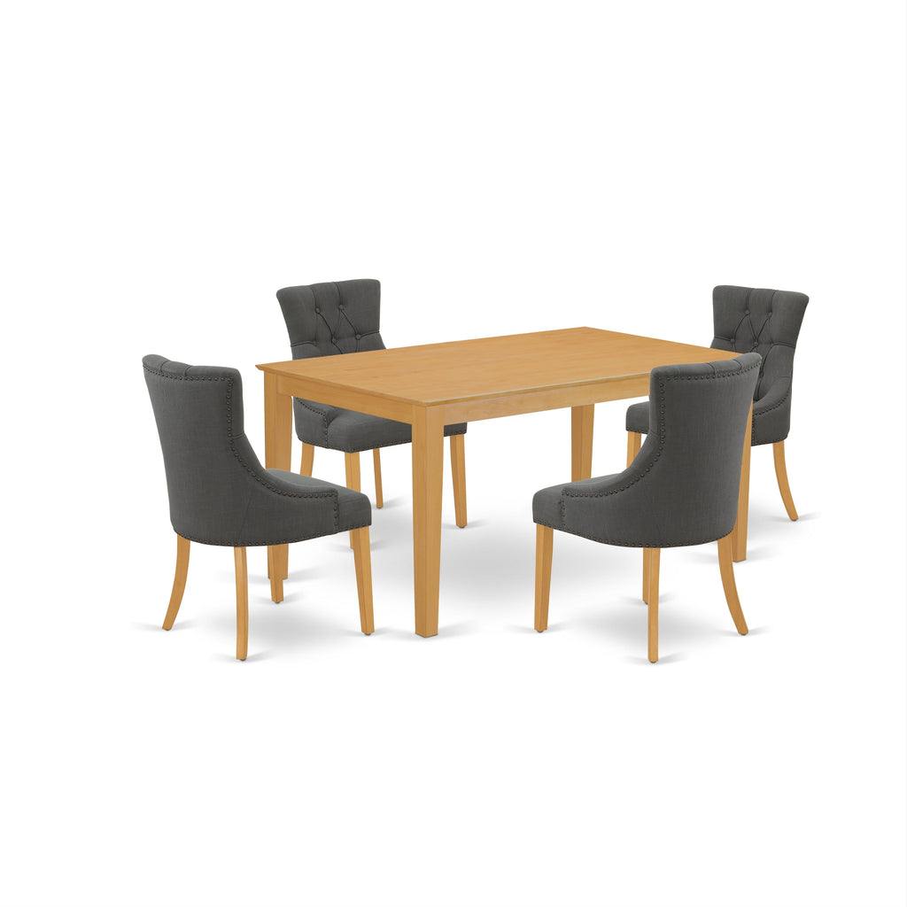 East West Furniture CAFR5-OAK-20 5 Piece Modern Dining Table Set Includes a Rectangle Wooden Table and 4 Dark Gotham Linen Fabric Upholstered Parson Chairs, 36x60 Inch, Oak