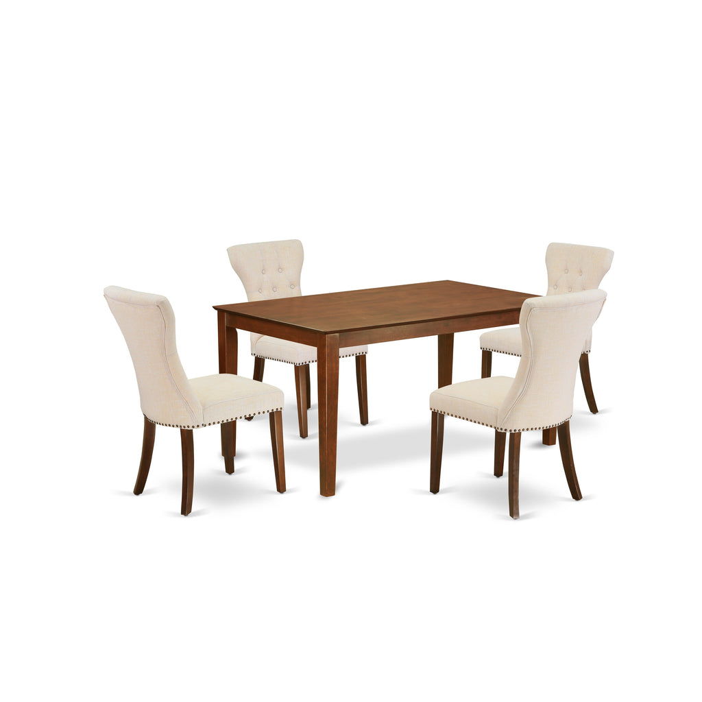 East West Furniture CAGA5-MAH-32 5 Piece Dining Set Includes a Rectangle Dining Room Table and 4 Light Beige Linen Fabric Upholstered Parson Chairs, 36x60 Inch, Mahogany