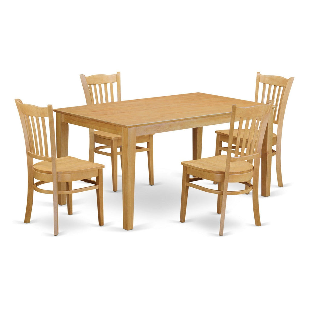 East West Furniture CAGR5-OAK-W 5 Piece Dining Room Table Set Includes a Rectangle Wooden Table and 4 Kitchen Dining Chairs, 36x60 Inch, Oak