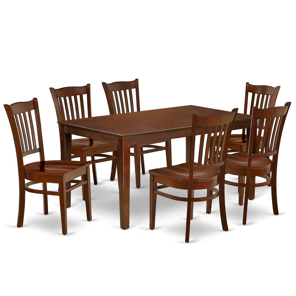 East West Furniture CAGR7-MAH-W 7 Piece Kitchen Table & Chairs Set Consist of a Rectangle Dining Table and 6 Dining Room Chairs, 36x60 Inch, Mahogany