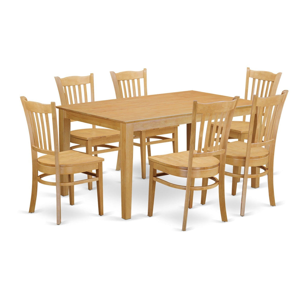 East West Furniture CAGR7-OAK-W 7 Piece Kitchen Table Set Consist of a Rectangle Dining Table and 6 Dining Chairs, 36x60 Inch, Oak
