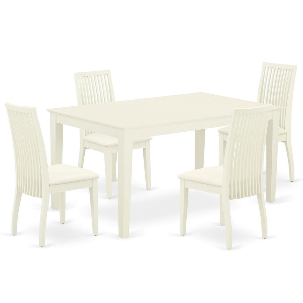 East West Furniture CAIP5-LWH-C 5 Piece Dinette Set for 4 Includes a Rectangle Dining Room Table and 4 Linen Fabric Kitchen Dining Chairs, 36x60 Inch, Linen White