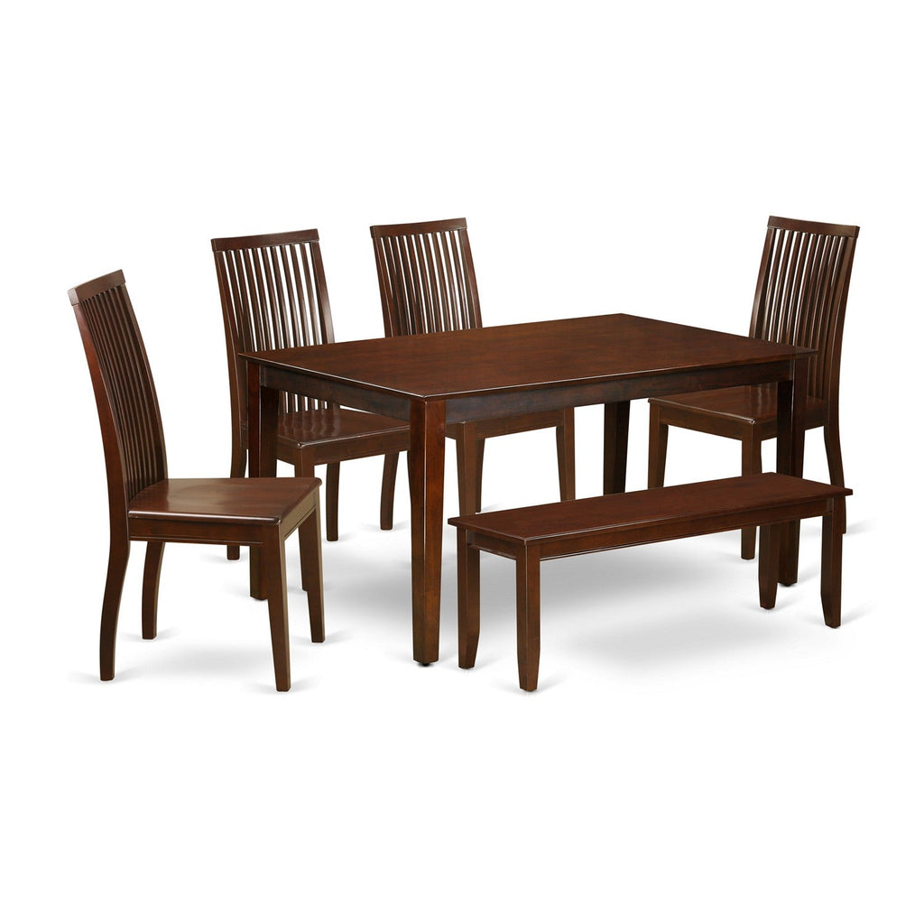 East West Furniture CAIP6-MAH-W 6 Piece Dining Room Table Set Contains a Rectangle Kitchen Table and 4 Dining Chairs with a Bench, 36x60 Inch, Mahogany