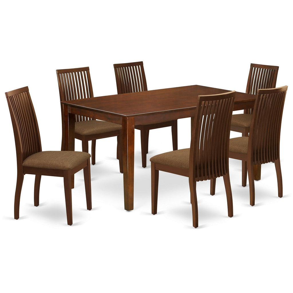 East West Furniture CAIP7-MAH-C 7 Piece Dining Table Set Consist of a Rectangle Kitchen Table and 6 Linen Fabric Kitchen Dining Chairs, 36x60 Inch, Mahogany