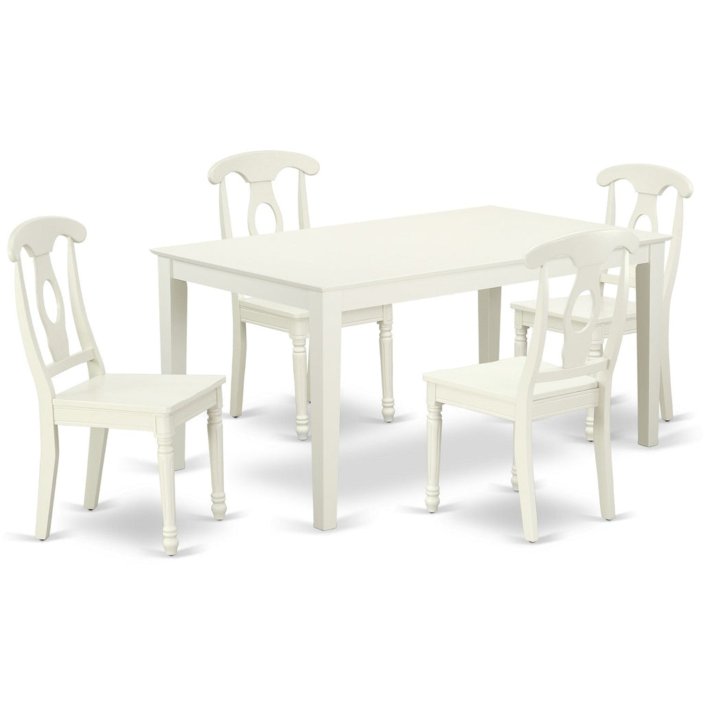 East West Furniture CAKE5-LWH-W 5 Piece Kitchen Table Set for 4 Includes a Rectangle Dining Table and 4 Dining Room Chairs, 36x60 Inch, Linen White