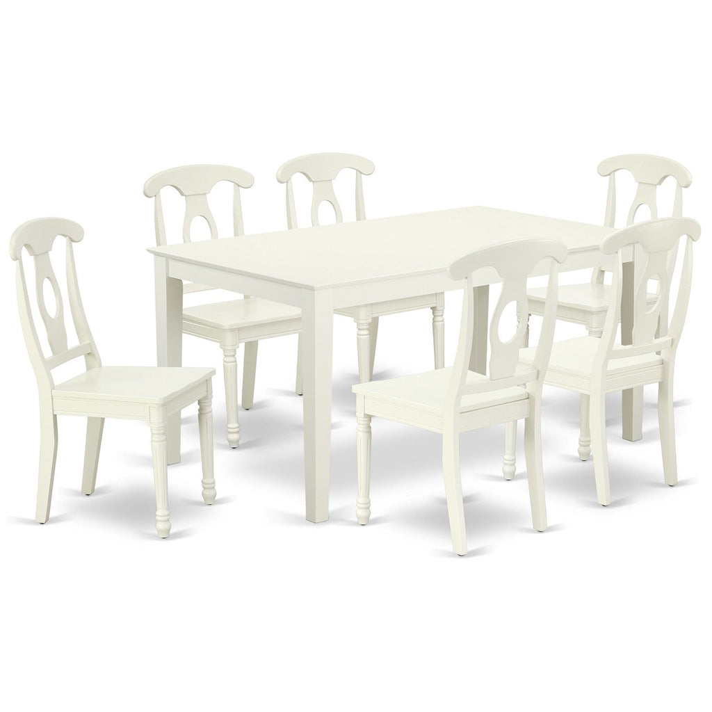 East West Furniture CAKE7-LWH-W 7 Piece Dining Room Table Set Consist of a Rectangle Kitchen Table and 6 Dining Chairs, 36x60 Inch, Linen White