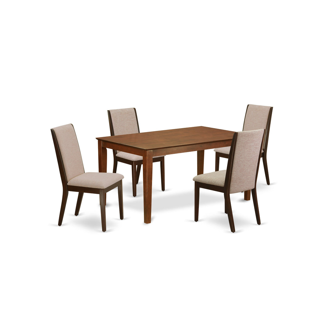 East West Furniture CALA5-MAH-04 5 Piece Kitchen Table Set for 4 Includes a Rectangle Dining Room Table and 4 Light Tan Linen Fabric Upholstered Parson Chairs, 36x60 Inch, Mahogany