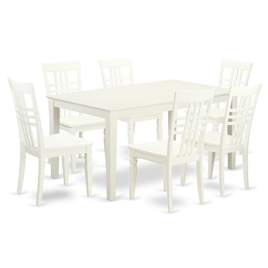 East West Furniture CALG7-LWH-W 7 Piece Dining Table Set Consist of a Rectangle Kitchen Table and 6 Dining Chairs, 36x60 Inch, Linen White