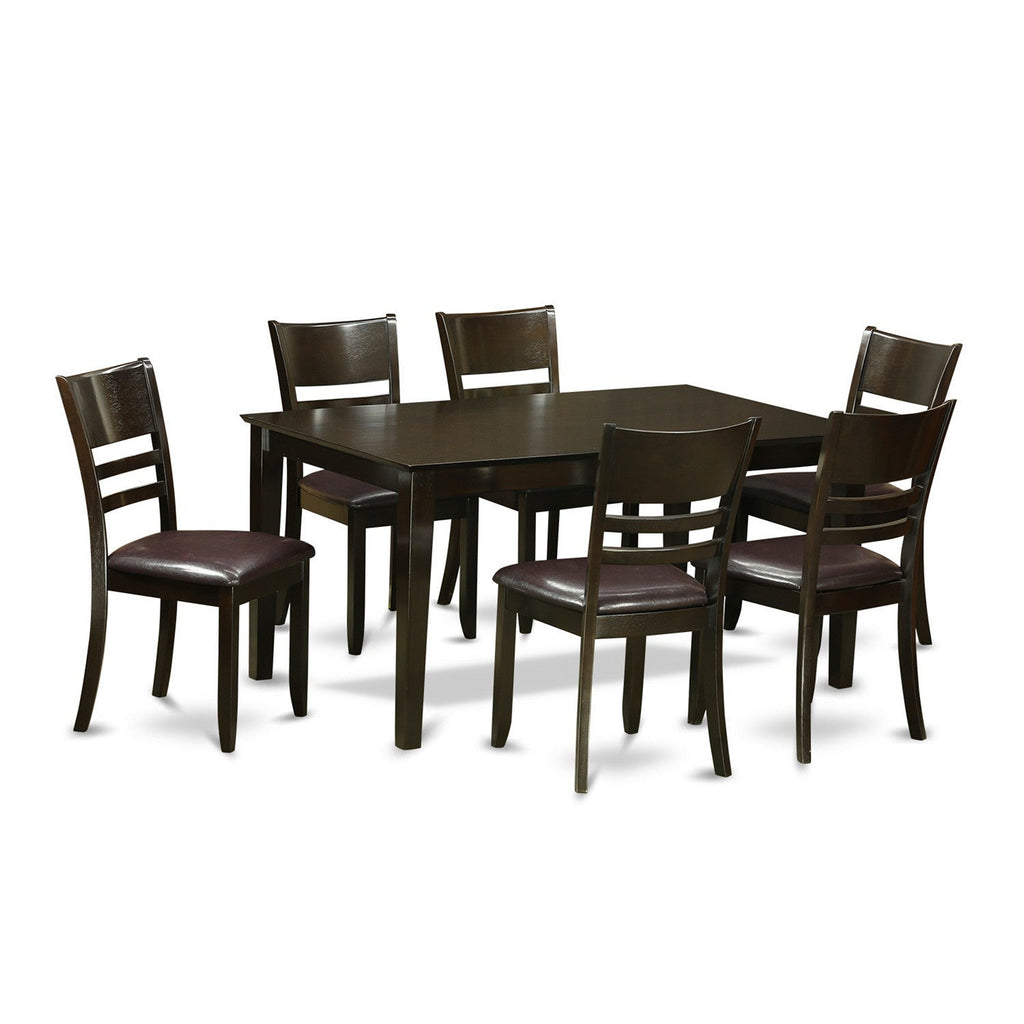 East West Furniture CALY7-CAP-LC 7 Piece Dining Room Furniture Set Consist of a Rectangle Dining Table and 6 Faux Leather Upholstered Chairs, 36x60 Inch, Cappuccino