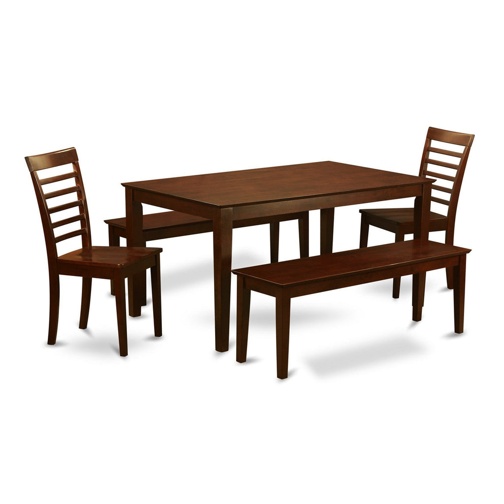 East West Furniture CAML5C-MAH-W 5 Piece Kitchen Table Set for 4 Includes a Rectangle Dining Room Table and 2 Dining Chairs with 2 Benches, 36x60 Inch, Mahogany
