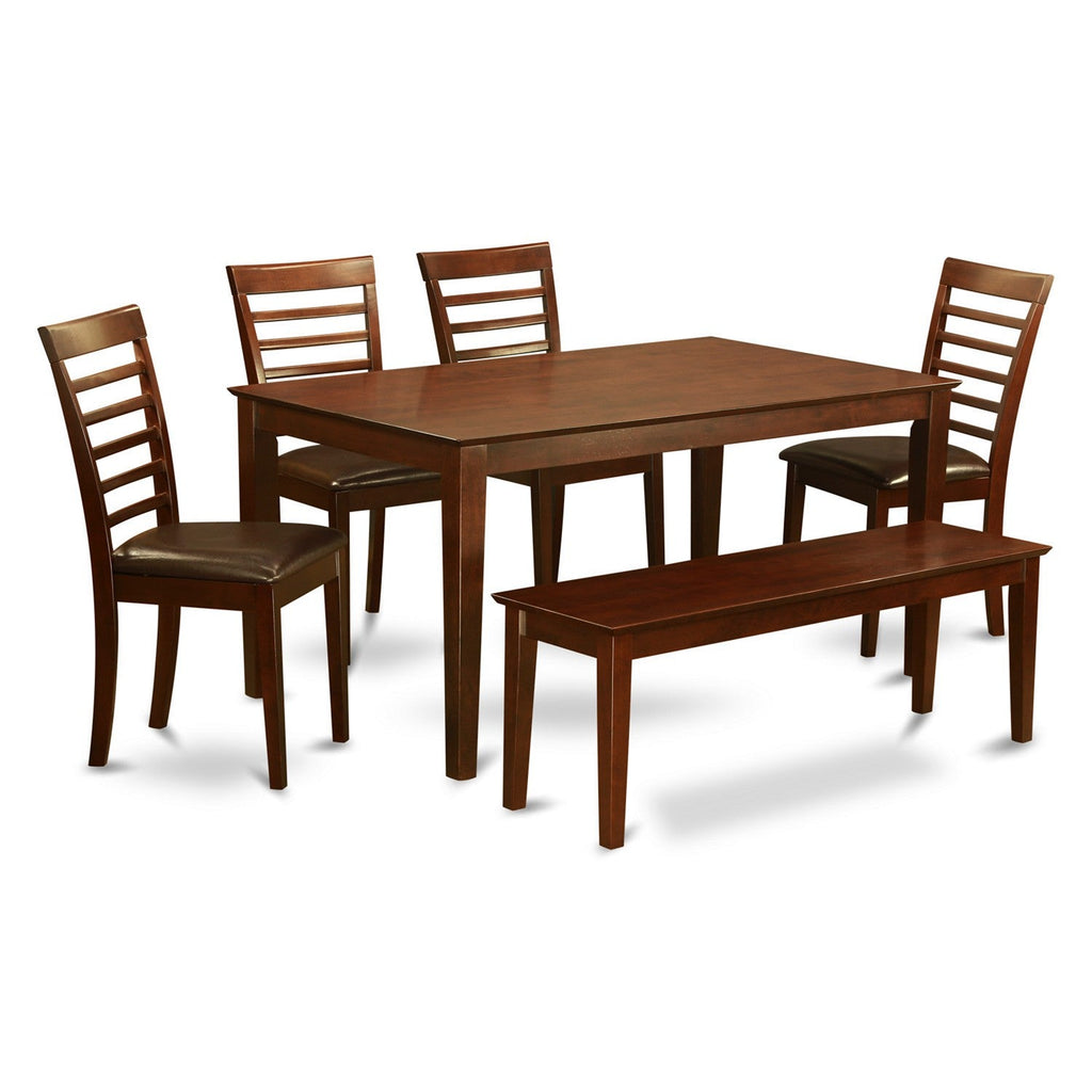 East West Furniture CAML6C-MAH-LC 6 Piece Dining Table Set Contains a Rectangle Dining Room Table and 4 Faux Leather Upholstered Chairs with a Bench, 36x60 Inch, Mahogany