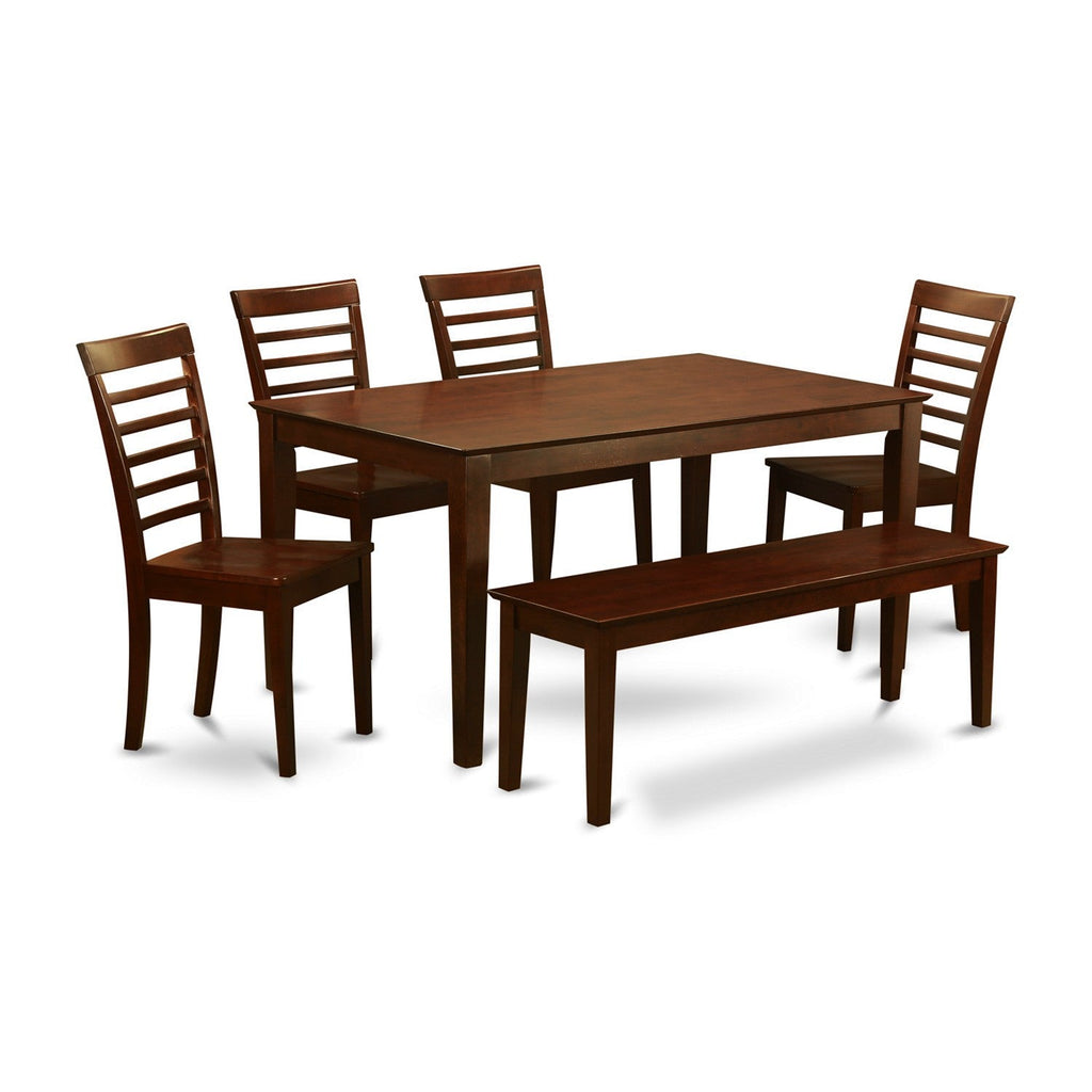 East West Furniture CAML6C-MAH-W 6 Piece Modern Dining Table Set Contains a Rectangle Wooden Table and 4 Wooden Chairs with a Bench, 36x60 Inch, Mahogany