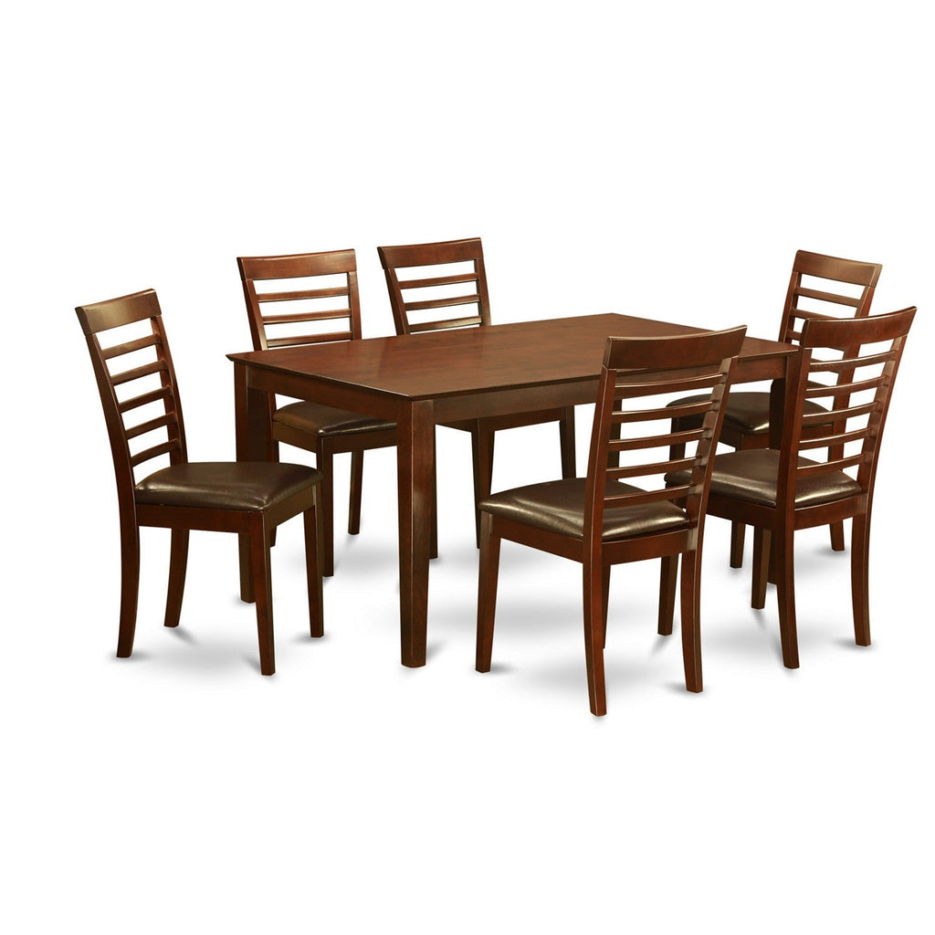 East West Furniture CAML7-MAH-LC 7 Piece Dining Room Table Set Consist of a Rectangle Wooden Table and 6 Faux Leather Kitchen Dining Chairs, 36x60 Inch, Mahogany