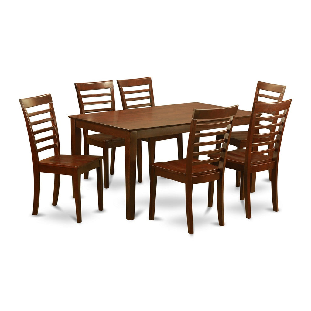 East West Furniture CAML7-MAH-W 7 Piece Dining Table Set Consist of a Rectangle Wooden Table and 6 Dining Room Chairs, 36x60 Inch, Mahogany