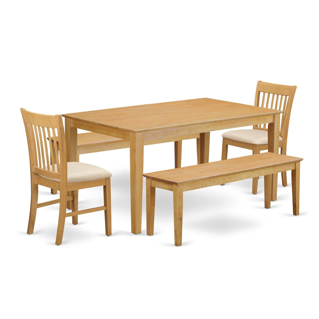 East West Furniture CANO5C-OAK-C 5 Piece Dining Set Includes a Rectangle Dining Room Table and 2 Linen Fabric Kitchen Chairs with 2 Benches, 36x60 Inch, Oak