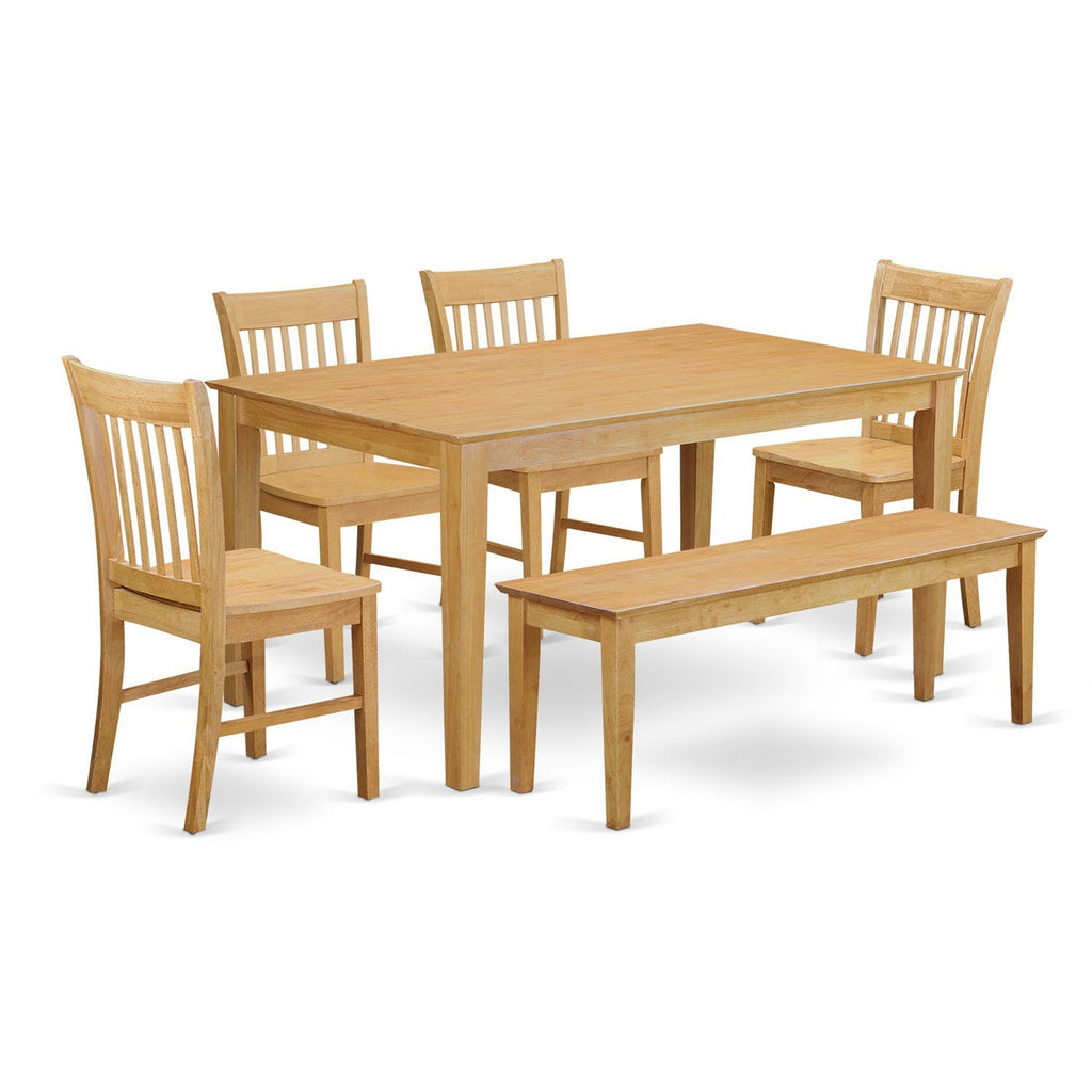 East West Furniture CANO6-OAK-W 6 Piece Dining Room Furniture Set Contains a Rectangle Kitchen Table and 4 Dining Chairs with a Bench, 36x60 Inch, Oak